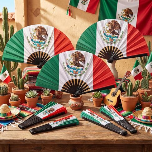 Bucherry 6 Pcs Large Mexico Flag Handheld Fan Foldable Clacking Bandera De Mexico Fan for Mexican Independence Day Raves Parties Events Parades Indoor and Outdoor Use in Kuwait