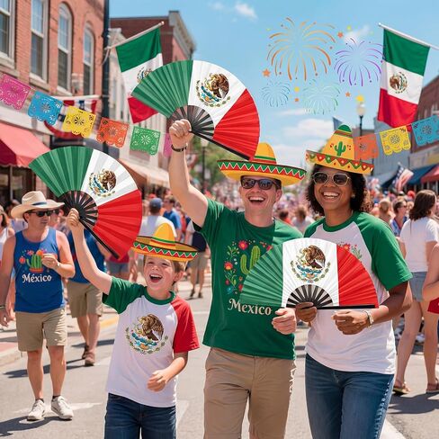 Bucherry 6 Pcs Large Mexico Flag Handheld Fan Foldable Clacking Bandera De Mexico Fan for Mexican Independence Day Raves Parties Events Parades Indoor and Outdoor Use in Kuwait