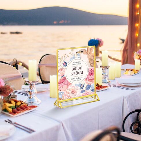 Enayplon Acrylic Sign Holder 8.5 x 11, 12 Pack Double Sided Flyer Holder, Table Menu Holder Display Stand for Wedding, Party, Gold Picture Frame Stand up Table Top Menu Holder in Saudi Arabia