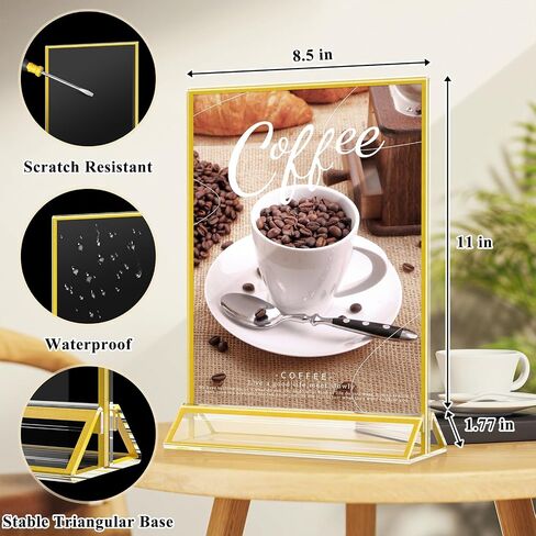 Enayplon Acrylic Sign Holder 8.5 x 11, 12 Pack Double Sided Flyer Holder, Table Menu Holder Display Stand for Wedding, Party, Gold Picture Frame Stand up Table Top Menu Holder in Saudi Arabia