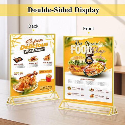Enayplon Acrylic Sign Holder 8.5 x 11, 12 Pack Double Sided Flyer Holder, Table Menu Holder Display Stand for Wedding, Party, Gold Picture Frame Stand up Table Top Menu Holder in Saudi Arabia