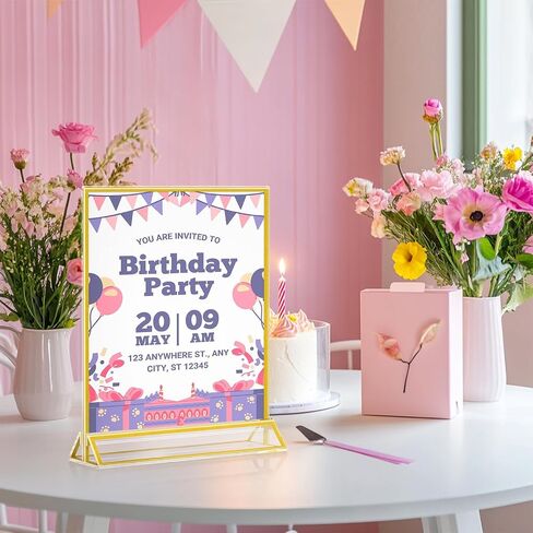 Enayplon Acrylic Sign Holder 8.5 x 11, 12 Pack Double Sided Flyer Holder, Table Menu Holder Display Stand for Wedding, Party, Gold Picture Frame Stand up Table Top Menu Holder in Saudi Arabia
