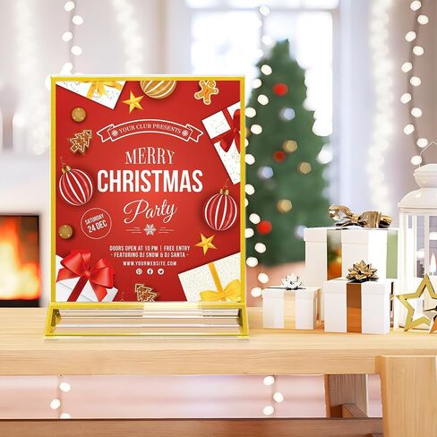 Enayplon Acrylic Sign Holder 8.5 x 11, 12 Pack Double Sided Flyer Holder, Table Menu Holder Display Stand for Wedding, Party, Gold Picture Frame Stand up Table Top Menu Holder in Saudi Arabia