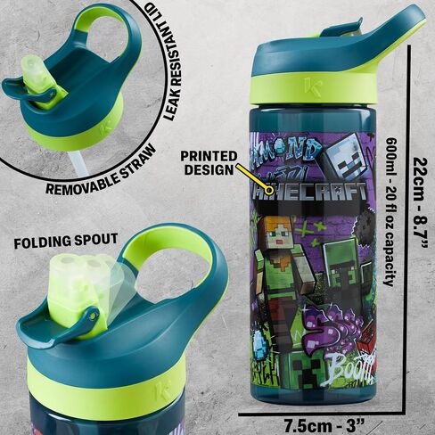 Get Trend Minecraft Kids Lunch Box 3 Pc Set with Insulated Lunch Bag, Bento Box with Two Mini Pots & 20 fl oz Water Bottle with Straw for School, Picnic, Creeper Gamer Gifts for Boys (Multi Minecraft) in Kuwait