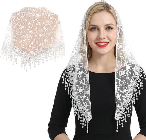 Larrel Lace White Mantilla Veil, Charming Lace Head Coverings for Women, Exquisite Elegant Wedding Veil for Bridal Weddings Special Occasions in Kuwait