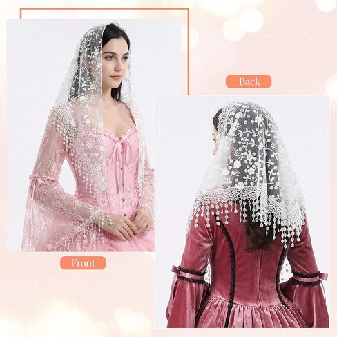 Larrel Lace White Mantilla Veil, Charming Lace Head Coverings for Women, Exquisite Elegant Wedding Veil for Bridal Weddings Special Occasions in Kuwait