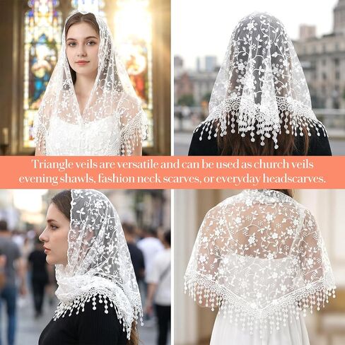 Larrel Lace White Mantilla Veil, Charming Lace Head Coverings for Women, Exquisite Elegant Wedding Veil for Bridal Weddings Special Occasions in Kuwait