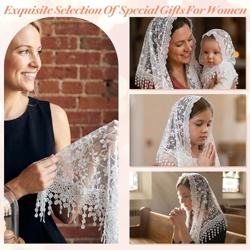 Larrel Lace White Mantilla Veil, Charming Lace Head Coverings for Women, Exquisite Elegant Wedding Veil for Bridal Weddings Special Occasions in Kuwait