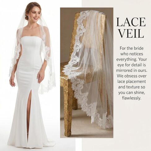 Tier Lace Veil Bridal Veil With Metal Comb, Lace Applique Lightweight Bride Veils Soft Flowing Tulle Fingertip Veils for Women Wedding in Saudi Arabia