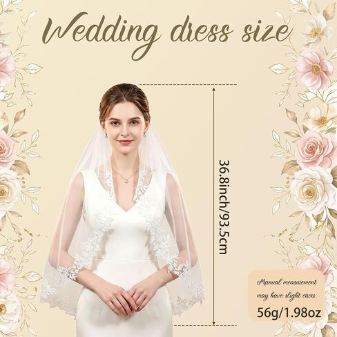 White Wedding Veil with Comb, Tier Floral Edge Lace Bridal Tulle Veil for Women Church Wedding, Bride Wedding Accessories in Saudi Arabia