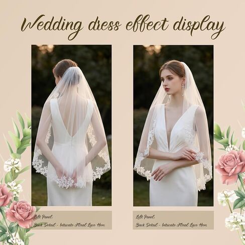 White Wedding Veil with Comb, Tier Floral Edge Lace Bridal Tulle Veil for Women Church Wedding, Bride Wedding Accessories in Saudi Arabia