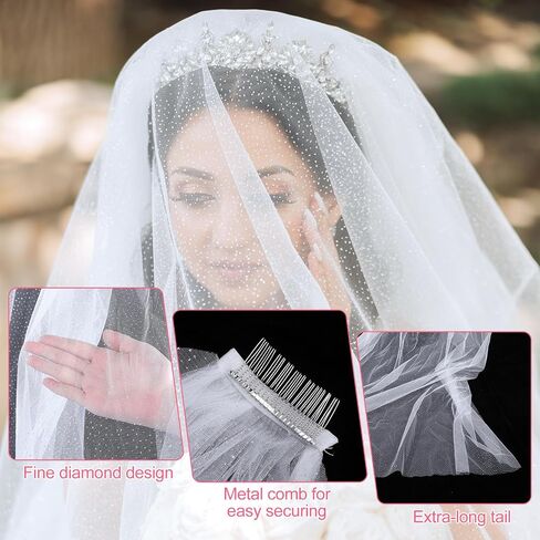 حجاب العروس الطويل مع البريق، حجاب الزفاف 3 × 1.5 متر لحفلات الزفاف، حجاب الكاتدرائية مع مشط، لغطاء رأس العروس في حفل زفاف الكنيسة in Kuwait