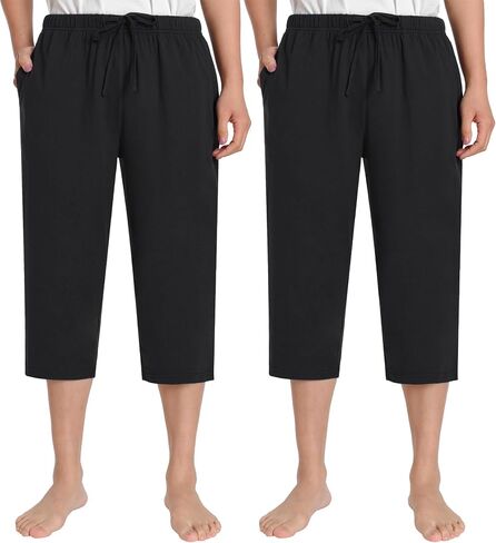 Latuza Women's Petite Cotton Capri Lounge Pajama Pants 2 Pack Soft Sleep Capris in Kuwait
