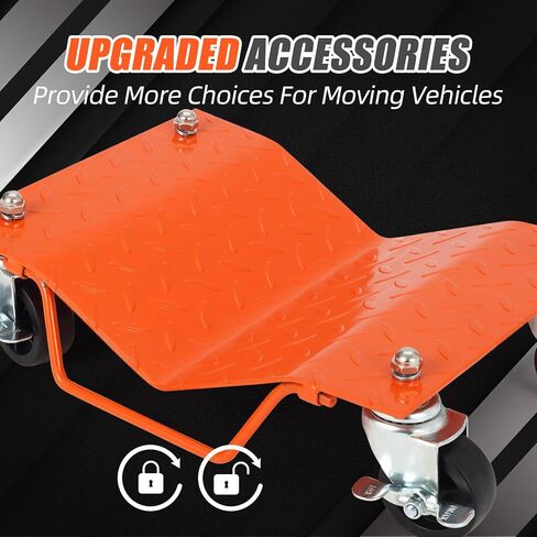 Car Dolly Set of 4, Car Wheel Dollies with Tow Hook, Car Dollies with Thickened Handles & Sidebar, Wheel Dolly Set of 4, Car Dolly with Security Lock for Moving Vehicles in Kuwait