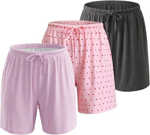 ENJOYNIGHT Womens Pajama Shorts 3 Pack Soft Lounge Sleep Bottoms Drawstring Waist with Pockets in Kuwait