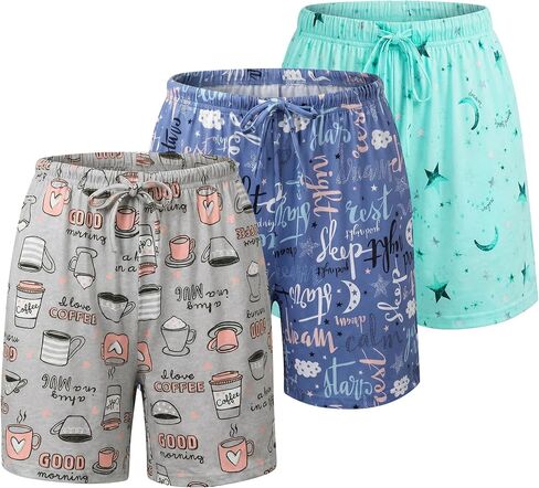 ENJOYNIGHT Womens Pajama Shorts 3 Pack Soft Lounge Sleep Bottoms Drawstring Waist with Pockets in Kuwait