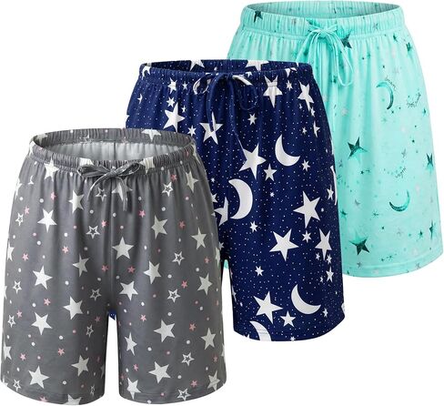 ENJOYNIGHT Womens Pajama Shorts 3 Pack Soft Lounge Sleep Bottoms Drawstring Waist with Pockets in Kuwait