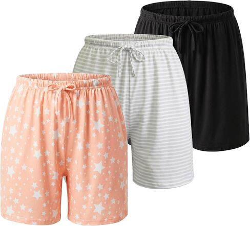 ENJOYNIGHT Womens Pajama Shorts 3 Pack Soft Lounge Sleep Bottoms Drawstring Waist with Pockets in Kuwait