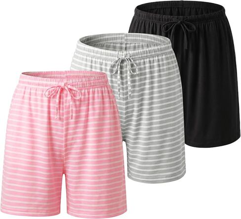 ENJOYNIGHT Womens Pajama Shorts 3 Pack Soft Lounge Sleep Bottoms Drawstring Waist with Pockets in Kuwait