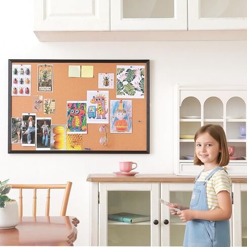 Cork Bulletin Board, 36'' X 24'', Wood Framed Corkboard, Cork Board for Home, School and Office, Decorative Push Pin Board with 20 Push pins in Kuwait