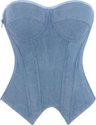 VEENDEO Women's Steampunk Gothic Elegant Strapless Lace Up Corset Bustier Bra Lingerie Side Zipper Burlesque Vintage in Saudi Arabia