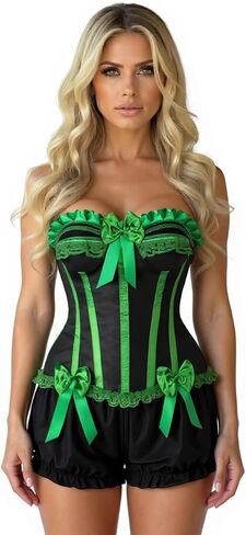 Daisy corsets Women's Daisy Corsets Womens 2 Pc Burlesque Green/Black Steel Boned Corset & Bloomers - Plus Size in Kuwait
