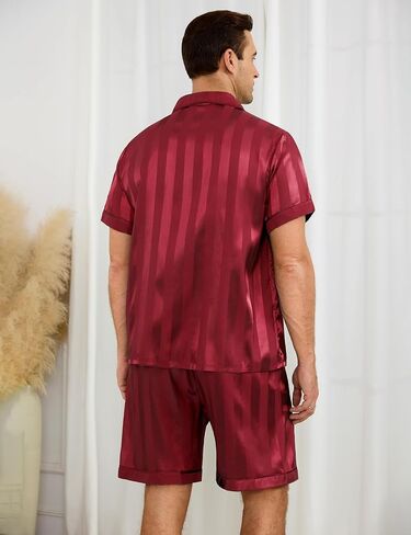 Sykooria Mens Pajamas Set Silk Satin Sleepwear 2 Piece Short Sleeve Loungewear Button Down Pj Set S-XXXL in Saudi Arabia