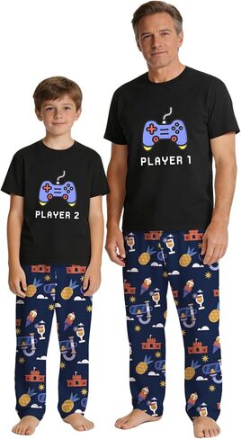 MI X TEE Daddy and Me Outfits, Gamer Style Dad and Me Shirts and Pants, Father Son Short Sleeve Pjs Set in Saudi Arabia