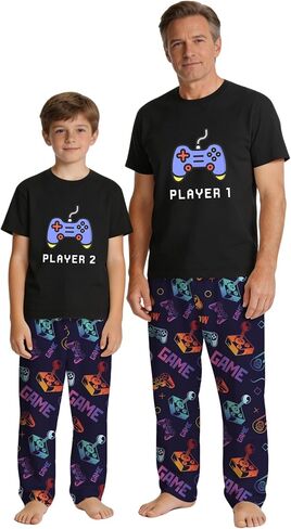 MI X TEE Daddy and Me Outfits, Gamer Style Dad and Me Shirts and Pants, Father Son Short Sleeve Pjs Set in Saudi Arabia