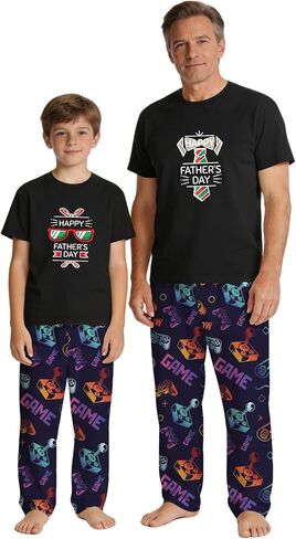 MI X TEE Daddy and Me Outfits, Gamer Style Dad and Me Shirts and Pants, Father Son Short Sleeve Pjs Set in Saudi Arabia