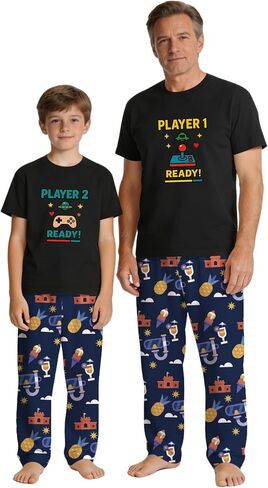 MI X TEE Daddy and Me Outfits, Gamer Style Dad and Me Shirts and Pants, Father Son Short Sleeve Pjs Set in Saudi Arabia