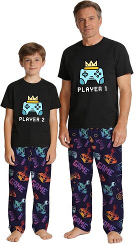 MI X TEE Daddy and Me Outfits, Gamer Style Dad and Me Shirts and Pants, Father Son Short Sleeve Pjs Set in Saudi Arabia