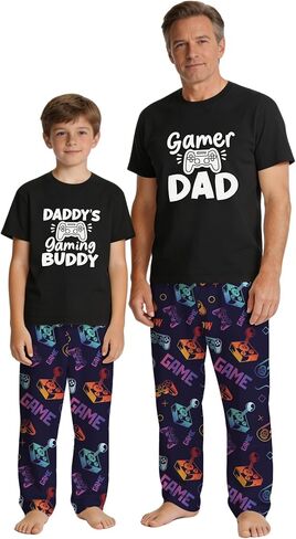 MI X TEE Daddy and Me Outfits, Gamer Style Dad and Me Shirts and Pants, Father Son Short Sleeve Pjs Set in Saudi Arabia