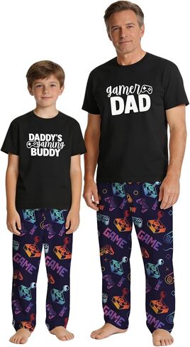 MI X TEE Daddy and Me Outfits, Gamer Style Dad and Me Shirts and Pants, Father Son Short Sleeve Pjs Set in Saudi Arabia