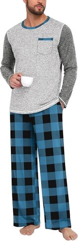 Aodemo Mens Pajamas Sets Sleepwear Pjs Long Sleeve Soft Loungewear with Pockets in Saudi Arabia