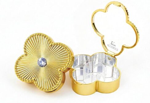 Lucky Charm Luxury Travel Pill Organizer, 5 Compartments, Easy-Open Lock, Mirror, Cute Compact Pill Box for Purse, BPA-Free, Gold, Stylish Vitamin Case & Small Jewelry Storage (Gold) in Saudi Arabia