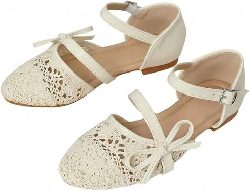 GORGLITTER Girl's Ballet Flats Cute Closed Toe Crochet Bow Buckle Ankle Strap Comfortable Vacation Walking Shoes in Saudi Arabia