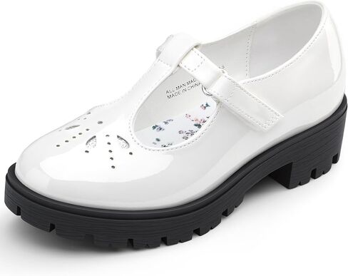 festooning Girls Mary Jane Dress Shoes for School T-Strap Uniform Flats with Non-Slip Platform Sole for Little/Big Kids in Kuwait