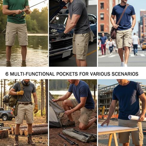 Msmsse Men's Cargo Shorts with Pockets Casual Loose Fit Cotton Elastic Waist Outdoor Workout Fishing Shorts for Men in Saudi Arabia