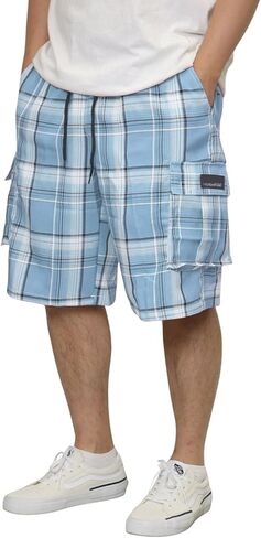 URBANJ Men's Plaid Cargo Shorts Loose Fit Lightweight Elastic Waist Multi Pocket in Kuwait