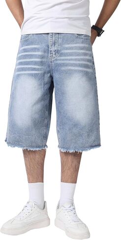 Men's Baggy Jean Shorts Y2K Casual Vintage Wide Leg Skater Denim Shorts Fashion Comfy Loose Fit Jorts Denim Shorts in Saudi Arabia