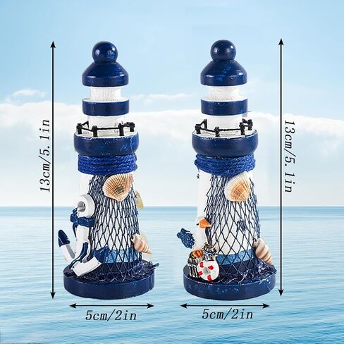 2 PCS Mini Lighthouse Decor, Handcrafted Wooden Miniature Lighthouse Model, Mediterranean Style Ornament, Ocean Tabletop Light House Decorations for Home (Style 2) in Saudi Arabia