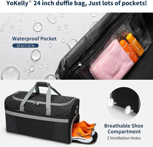 Men's 65L Gym Bag with Wet Pocket and Shoe Compartment- 24"x12.5"x13" Large Sports Duffle Bag for Gym Travel - Black in Saudi Arabia
