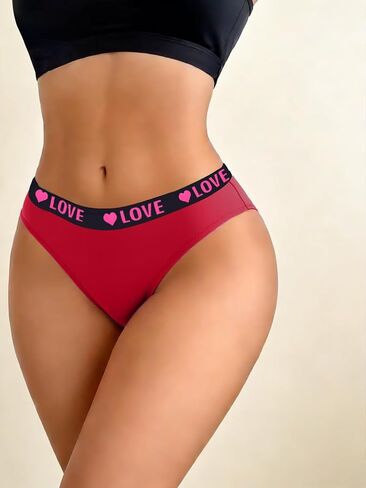 Underwear for Women Letter Print Elastic Love Waistband Womens Underwear Low Waist Hipster Panties Breathable Cotton Briefs in Kuwait