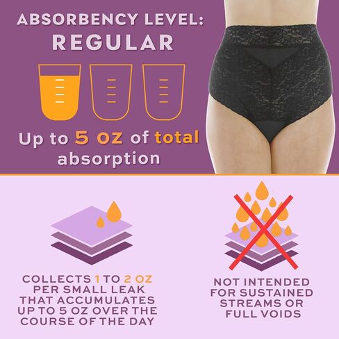Wearever 1-Pack Women's Black Lovely Lace Regular Absorbency Incontinence Panties 150 ml 3X (Fits Hip 49-51") in Saudi Arabia