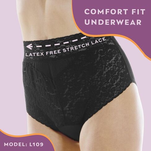 Wearever 1-Pack Women's Black Lovely Lace Regular Absorbency Incontinence Panties 150 ml 3X (Fits Hip 49-51") in Saudi Arabia