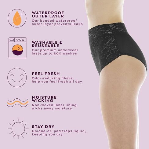 Wearever 1-Pack Women's Black Lovely Lace Regular Absorbency Incontinence Panties 150 ml 3X (Fits Hip 49-51") in Saudi Arabia