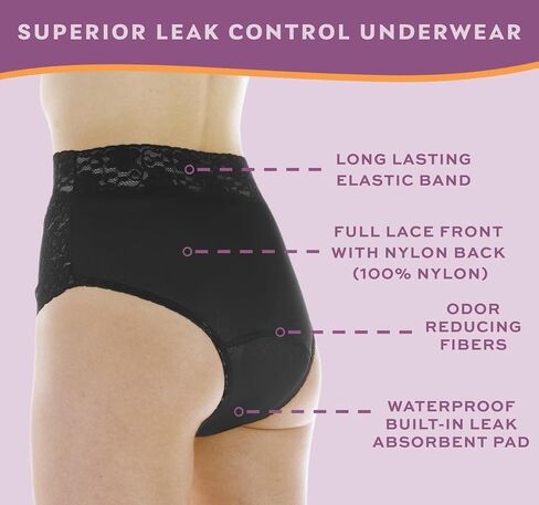 Wearever 1-Pack Women's Black Lovely Lace Regular Absorbency Incontinence Panties 150 ml 3X (Fits Hip 49-51") in Saudi Arabia