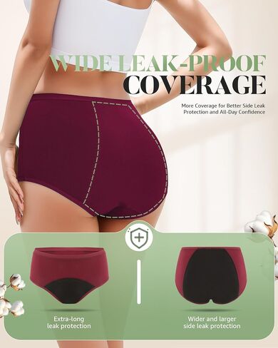 TANSTC Period Underwear for Women Heavy Flow Leakproof Panties Teens High Waisted Menstrual Postpartum Hipster Briefs -3 Pack in Kuwait