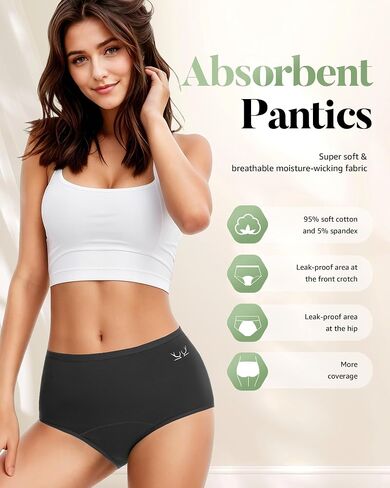 TANSTC Period Underwear for Women Heavy Flow Leakproof Panties Teens High Waisted Menstrual Postpartum Hipster Briefs -3 Pack in Kuwait